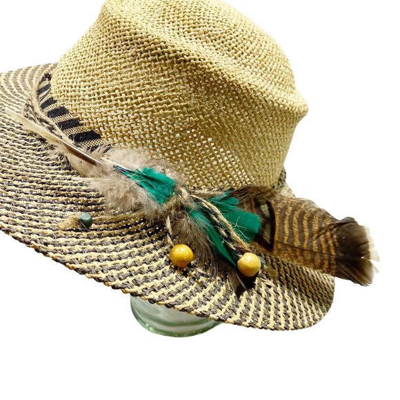 Woven Straw Panama Hat with Feather Detail OS main image 4